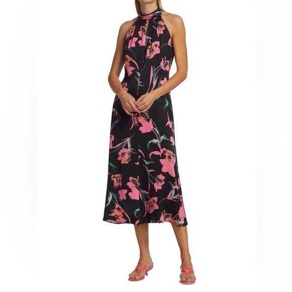 MILLY Adrian Floral Halterneck Midi Dress size 10 NWT - Picture 1 of 8